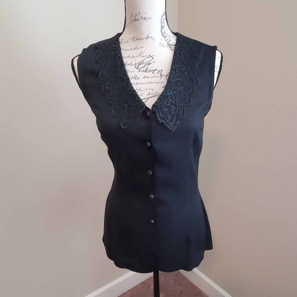 Black beaded button up vest. Small Medium
